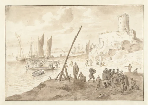 Strandgezicht by Herman Saftleven, drawing, 1619-1685