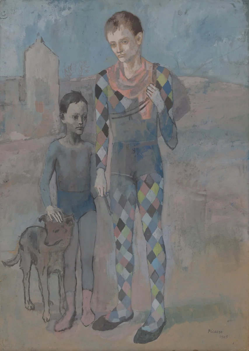 Two Acrobats with a Dog by Pablo Picasso, drawing, 1905