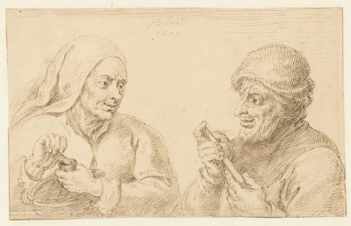 Man en vrouw, ten halven lijve by Matthys van den Bergh, drawing, 1677