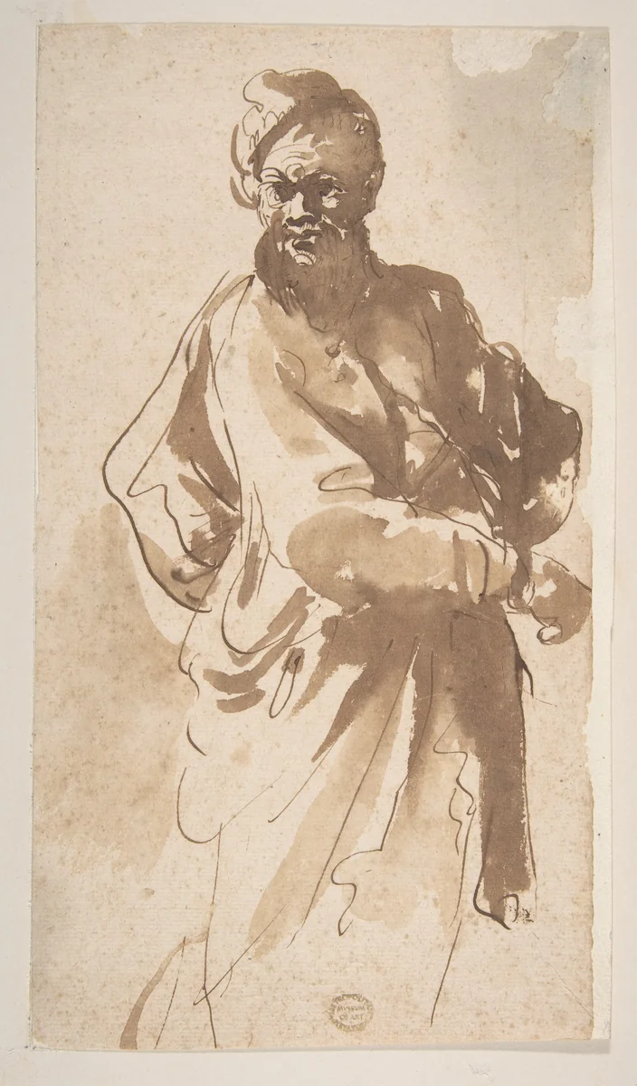 Figure of a Man by Pier Francesco Mola, drawing, 1612-1666