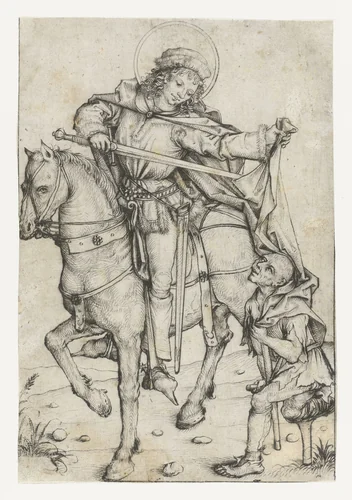 Heilige Maarten te paard by Meester van het Amsterdamse Kabinet, print, 1475-1480