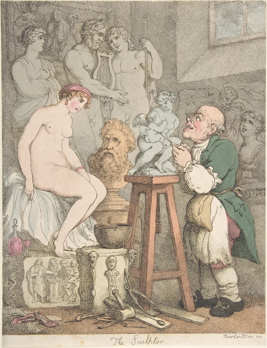 The Sculptor [Preparations for the Academy, Old Joseph Nollekens and his Venus] by Thomas Rowlandson, print, 1795-1805