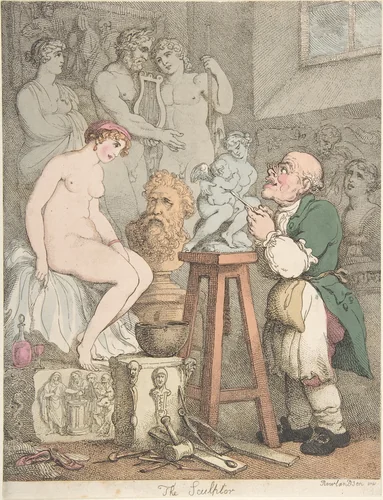 The Sculptor [Preparations for the Academy, Old Joseph Nollekens and his Venus] by Thomas Rowlandson, print, 1795-1805