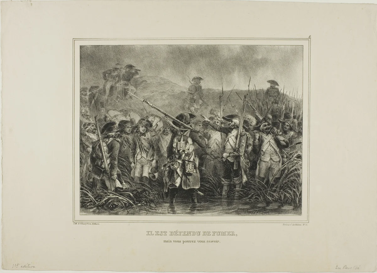Il est défendu de fumer, mais vous pouvez vous asseoir by Denis Auguste Marie Raffet, print, 1834