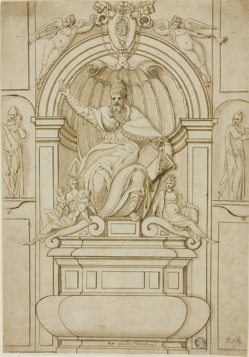 Tomb of Pope Gregory XIV in Saint Peter's by Unknown Artist, drawing, 1600-1699