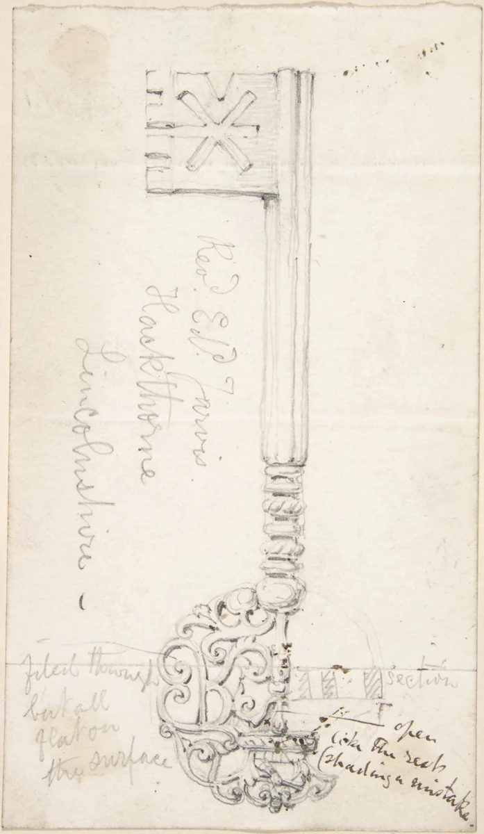 Key from Lincolnshire Church by anonymous, drawing, 1850-1900