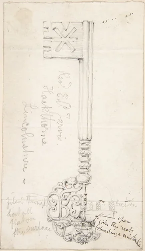 Key from Lincolnshire Church by anonymous, drawing, 1850-1900