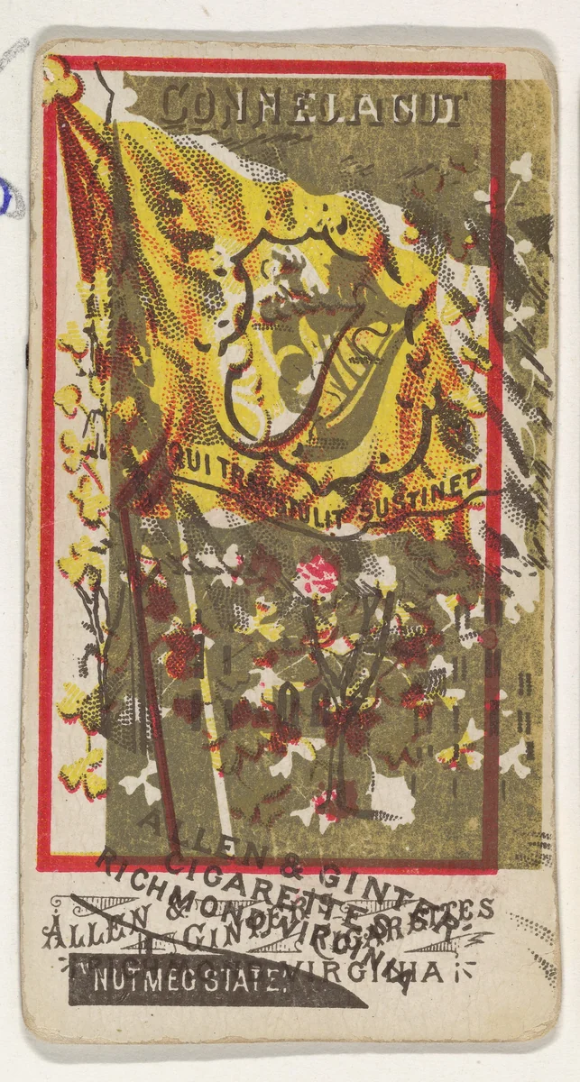 Connecticut and Ireland (double-printed card), from Flags of All Nations, Series 1 (N9) for Allen & Ginter Cigarettes Brands by Allen & Ginter, print, 1887