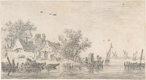 A River Estuary by Jan van Goyen, drawing, 1616-1656