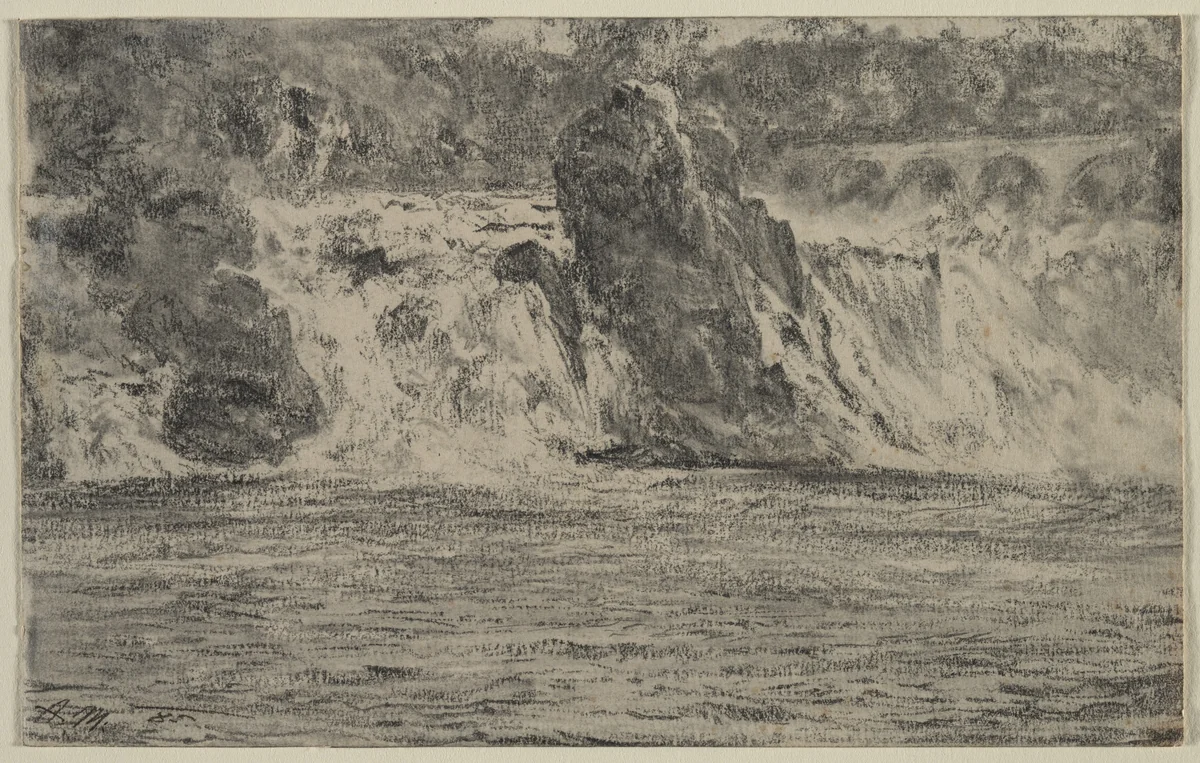 Falls of the Rhine at Schaffhausen (Rheinfall von Schaffhausen) by Adolph von Menzel, drawing, 1885