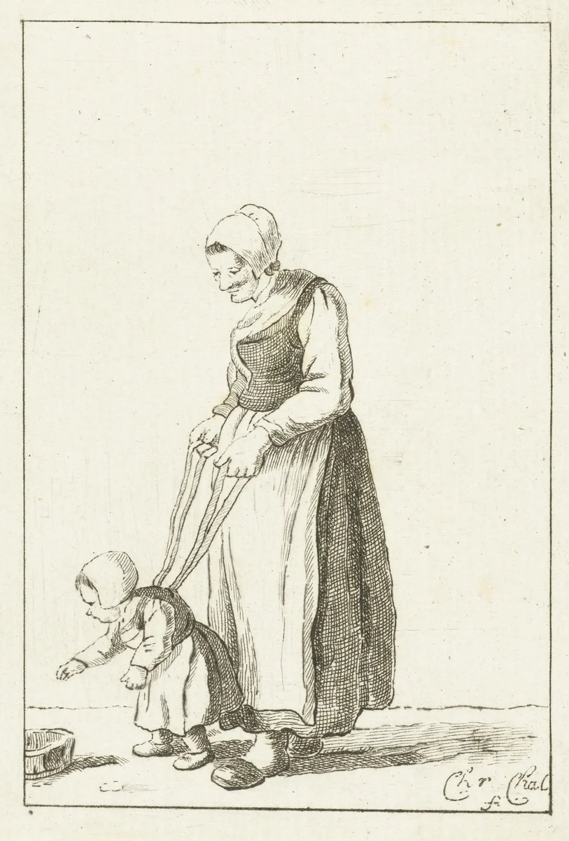 Moeder leert kind lopen by Pieter de Mare, print, 1779-1796