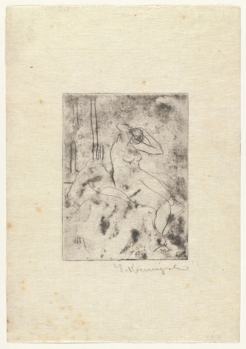 Seated Nude Arranging her Hair by Yasuo Kuniyoshi, print, 1916