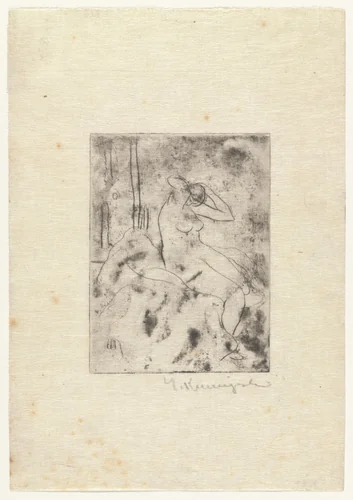 Seated Nude Arranging her Hair by Yasuo Kuniyoshi, print, 1916