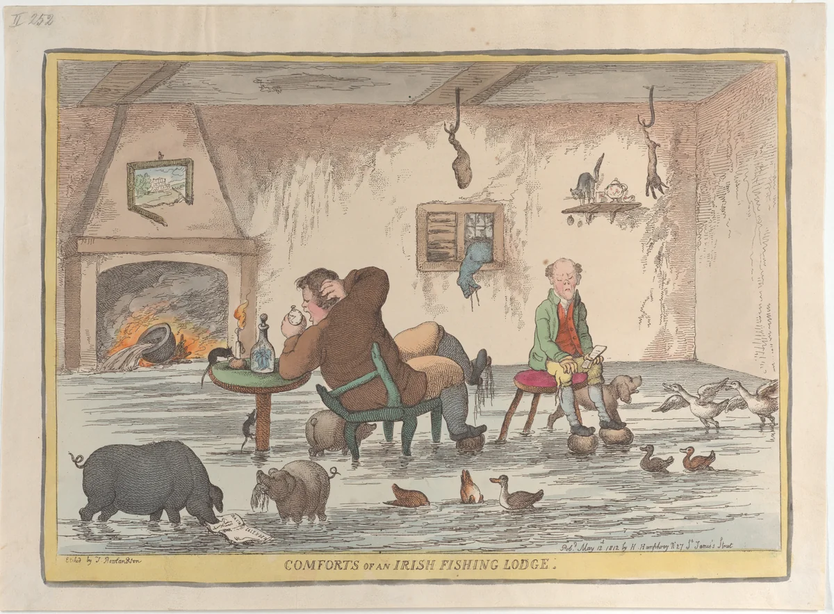 Comforts of an Irish Fishing Lodge by Thomas Rowlandson, print, 1812