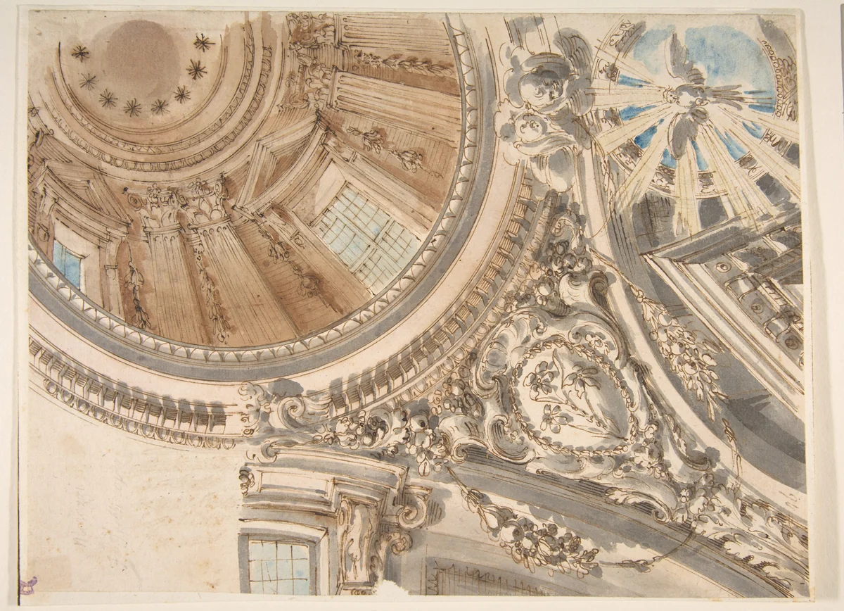 Design for Part of a Church Ceiling with a Dome by Faustino Trebbi, drawing, 1735-1817
