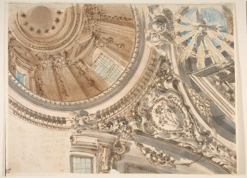 Design for Part of a Church Ceiling with a Dome by Faustino Trebbi, drawing, 1735-1817