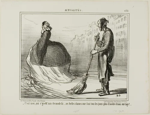 “- I'd regret if this mode gets to be out of fashion one day... these ladies are doing half of my job!,” plate 438 from Actualités by Honoré-Victorin Daumier, print, 1857