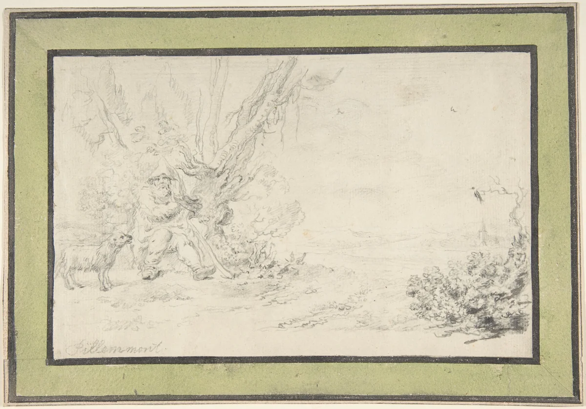 Landscape with Seated Shepherd and Dog by Jean Pillement, drawing, 1740-1808