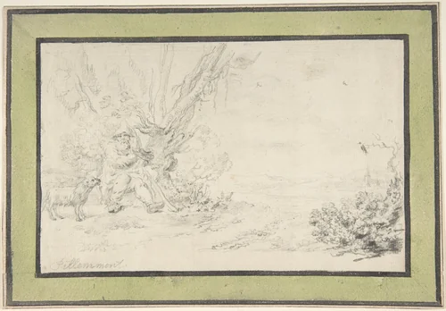 Landscape with Seated Shepherd and Dog by Jean Pillement, drawing, 1740-1808