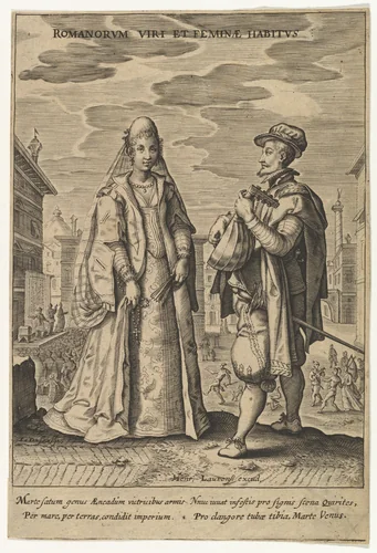 Romanorium Viri et Feminae Habitus, from Fashions of Different Nations (copy) by Master ID, print, 1609-1649