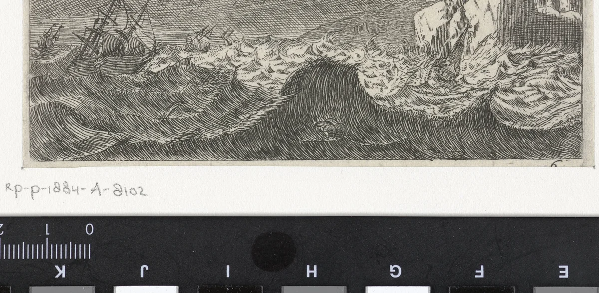 Storm op zee by anonymous, print, 1650-1714