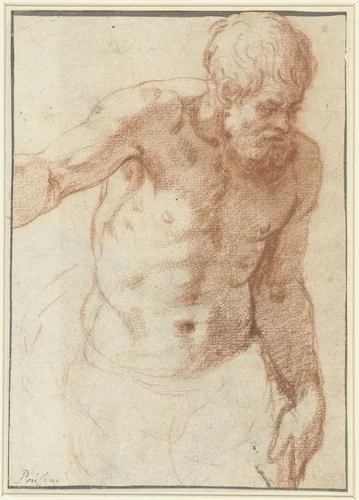 Naakte man, tot de heupen, driekwart naar rechts by anonymous, drawing, 1600-1699