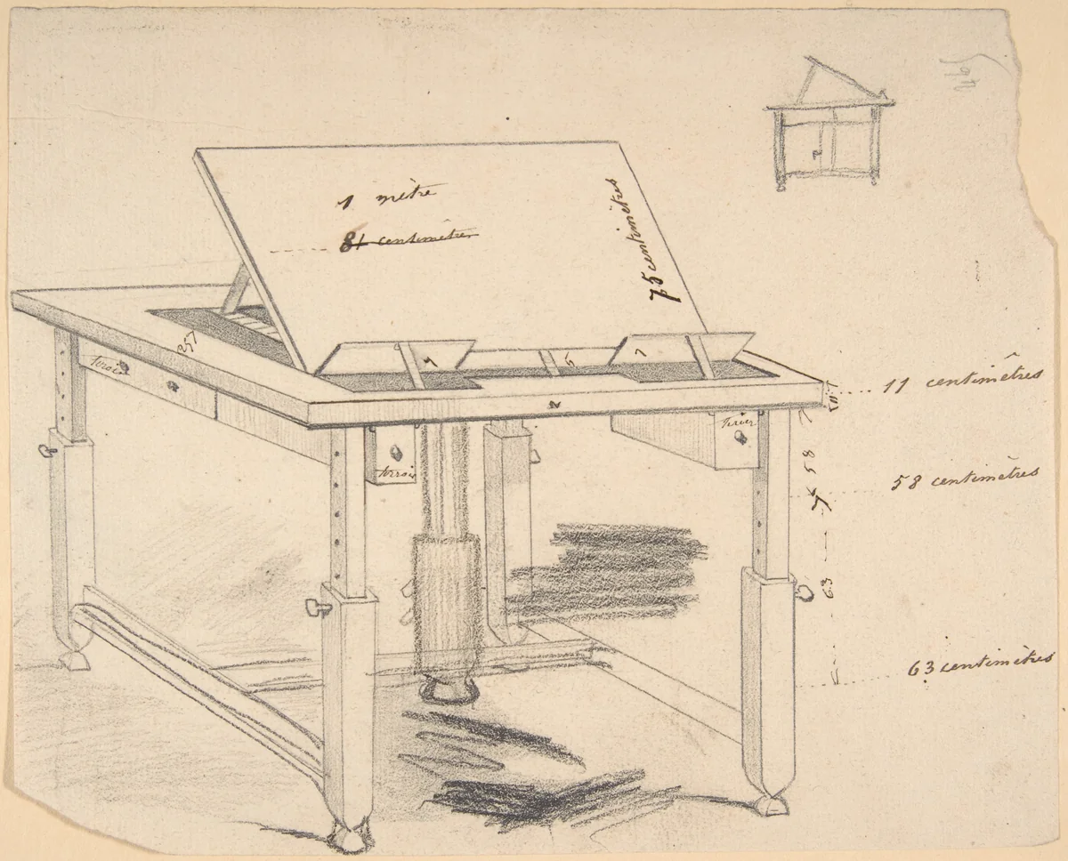 Project for a work table by Félicien Rops, drawing, 1833-1898