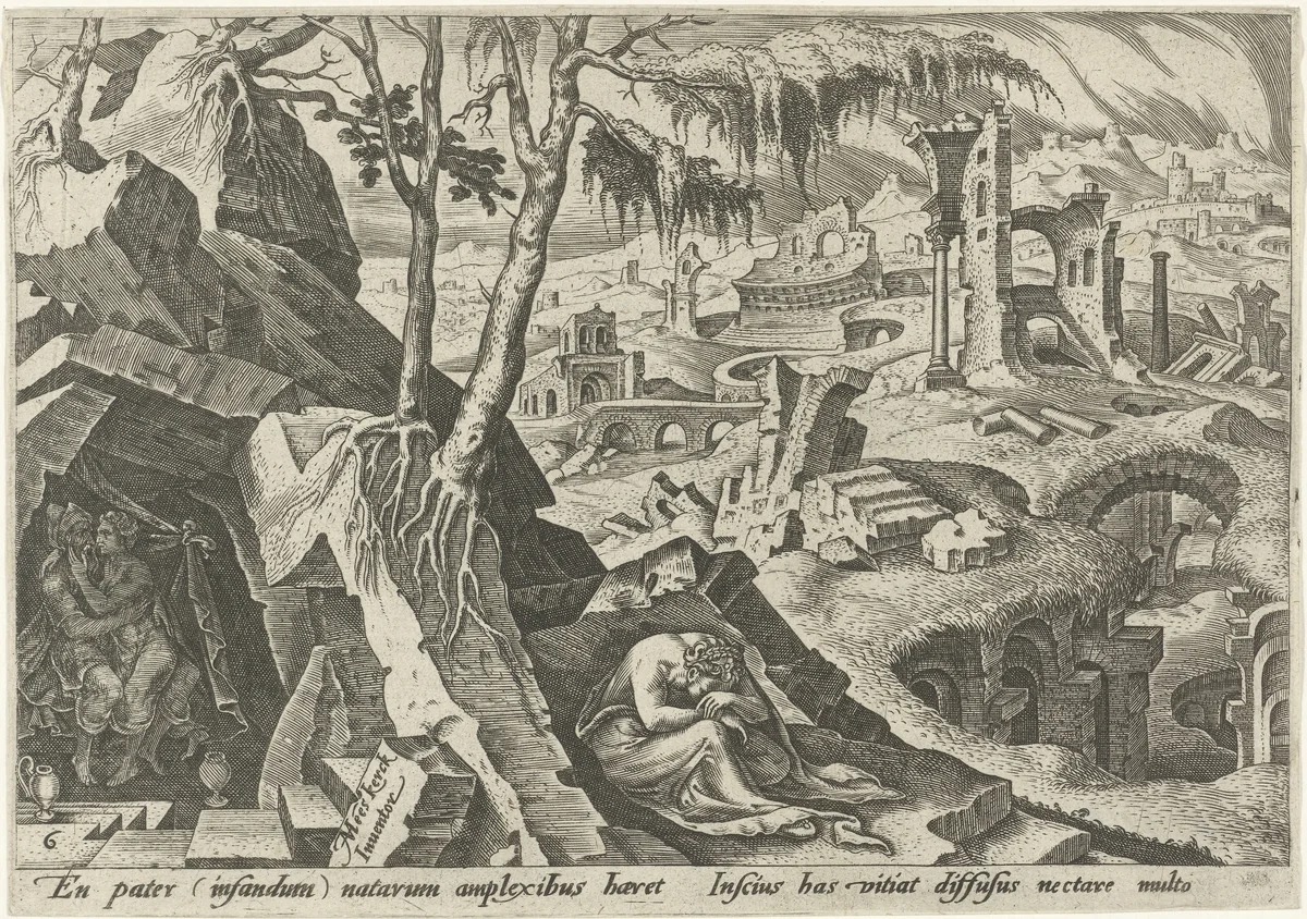Lot en zijn dochters by Philips Galle, print, 1569