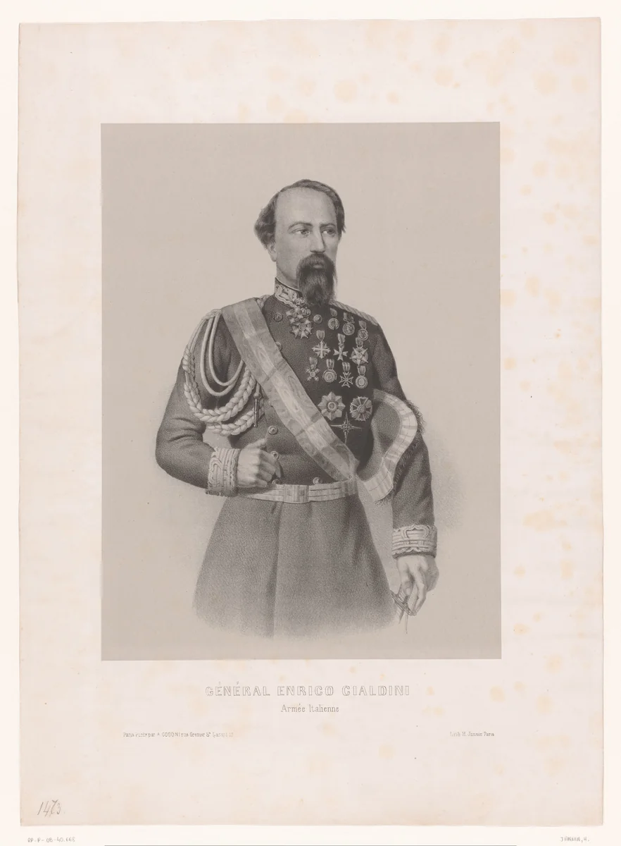 Portret van generaal Enrico Cialdini by anonymous, print, 1843-1865