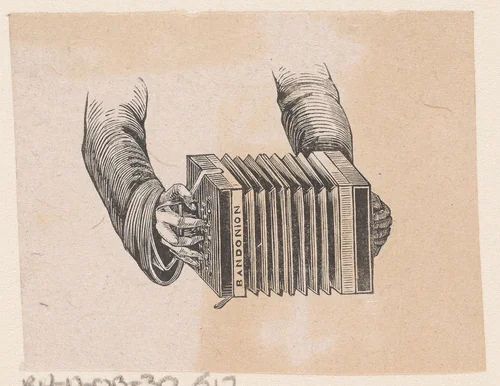 Twee handen spelend op een bandoneon by Isaac Weissenbruch, print, 1836-1912
