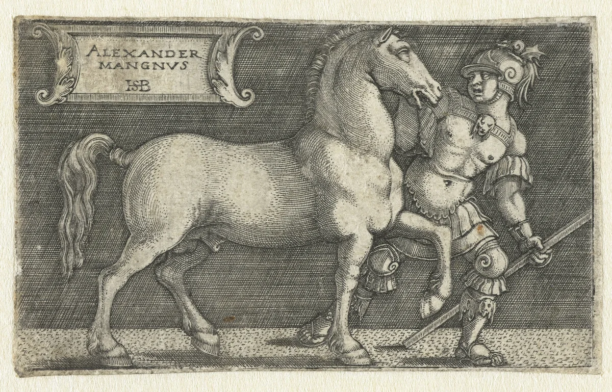 Alexander de Grote met zijn paard Bucephalus by Unknown, print, 1510-1550