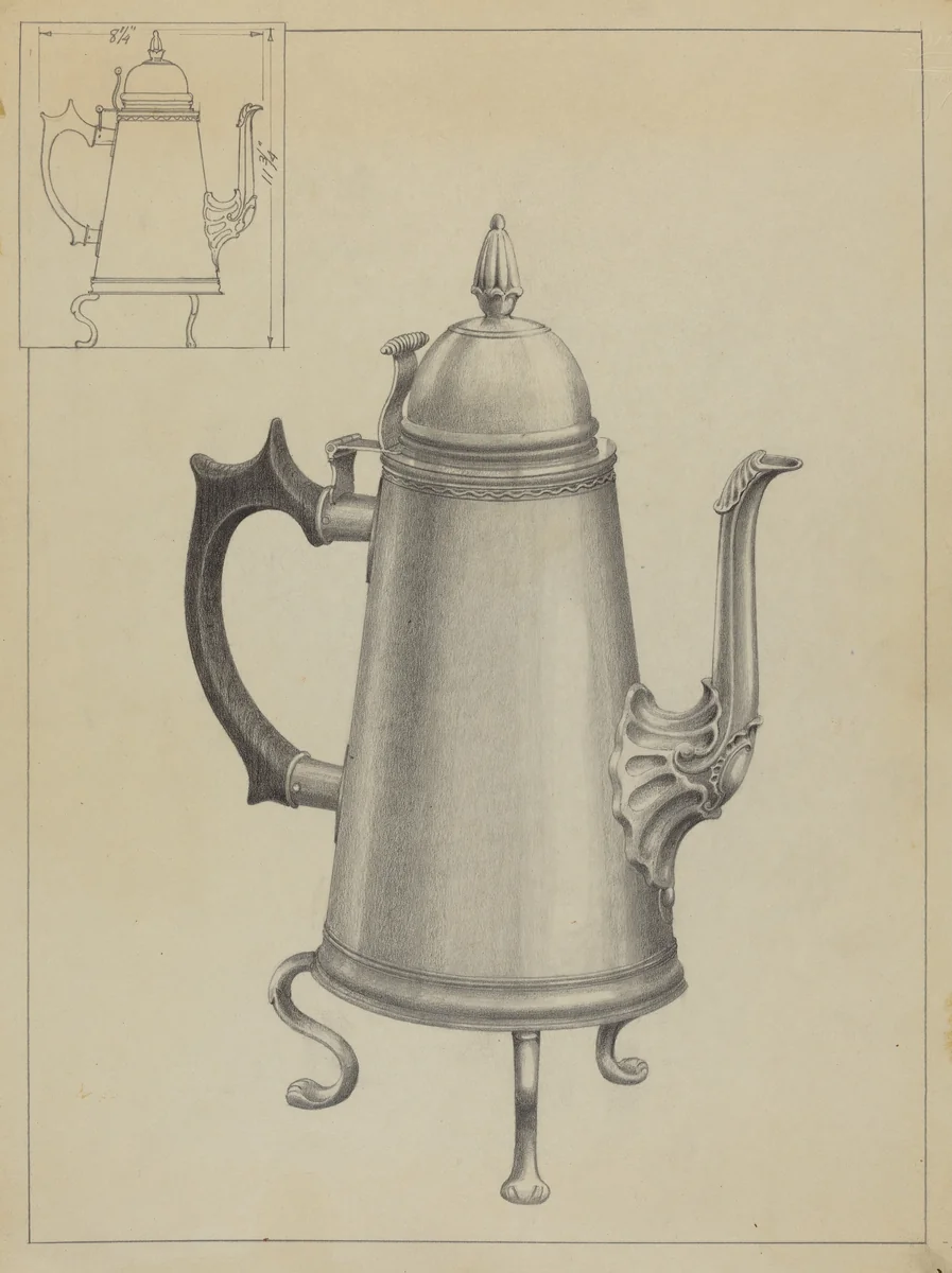 Silver Coffee Pot by Simon Weiss, index of american design, 1936