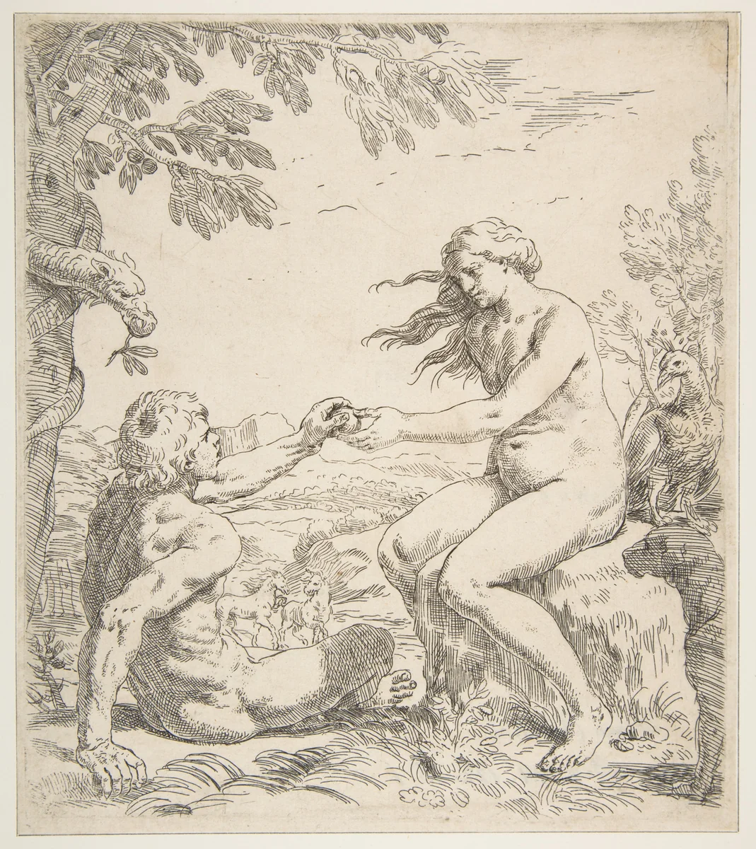 Adam and Eve by Simone Cantarini, print, 1634-1644