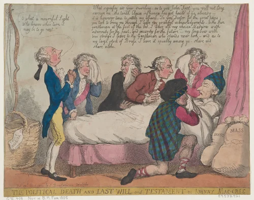 The Political Death and Last Will and Testament of Johnny Mac-Cree by Thomas Rowlandson, print, 1805