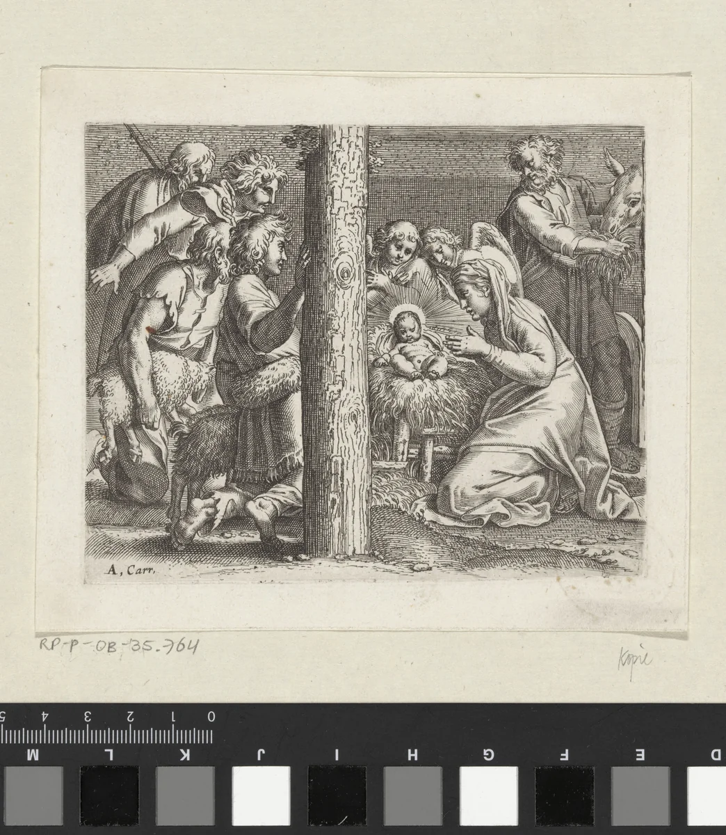 Aanbidding door de herders by anonymous, print, 1606