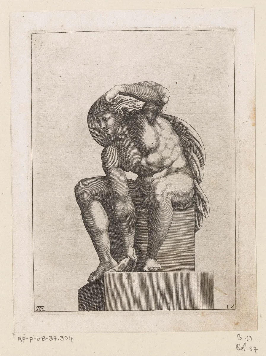 Zittend naakt by Unknown, print, 1585