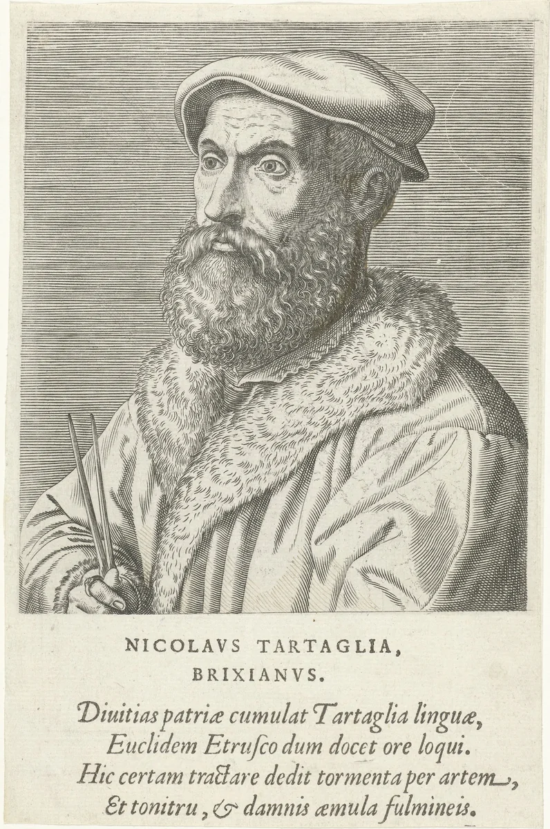 Portret van Niccolo Tartaglia by Philips Galle, print, 1572