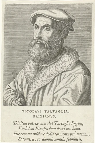 Portret van Niccolo Tartaglia by Philips Galle, print, 1572