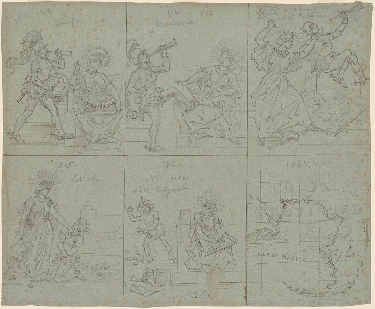 Political Cartoon of the American Civil War by Emanuel Leutze, drawing, 1860-1868