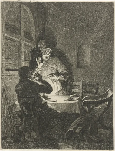 Maaltijd in Emmaüs by Arnold Houbraken, print, 1670-1719