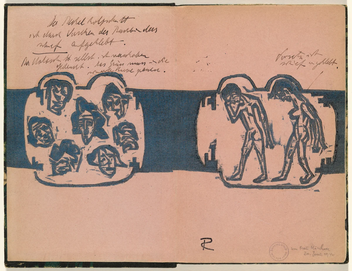 Vorsatz (front endpapers) from mock-up of Georg Heym: Umbra Vitae (Georg Heym: Shadow of Life) by Ernst Ludwig Kirchner, volume, 1912-1922
