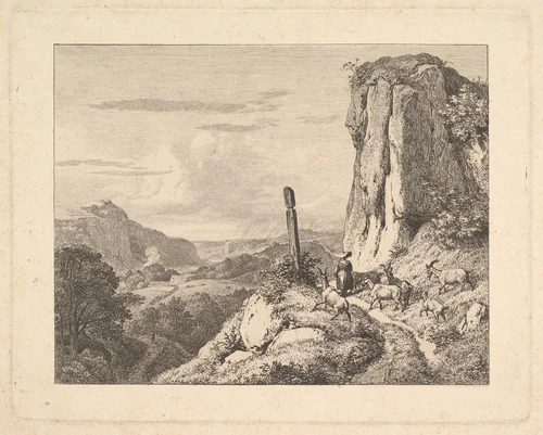 Young Woman with Six Goats by Johann Christoph Erhard, print, 1815