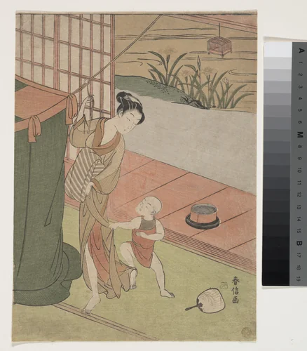 Mother and Son by a Mosquito Net by Suzuki Harunobu (鈴木春信), print, 1759-1789