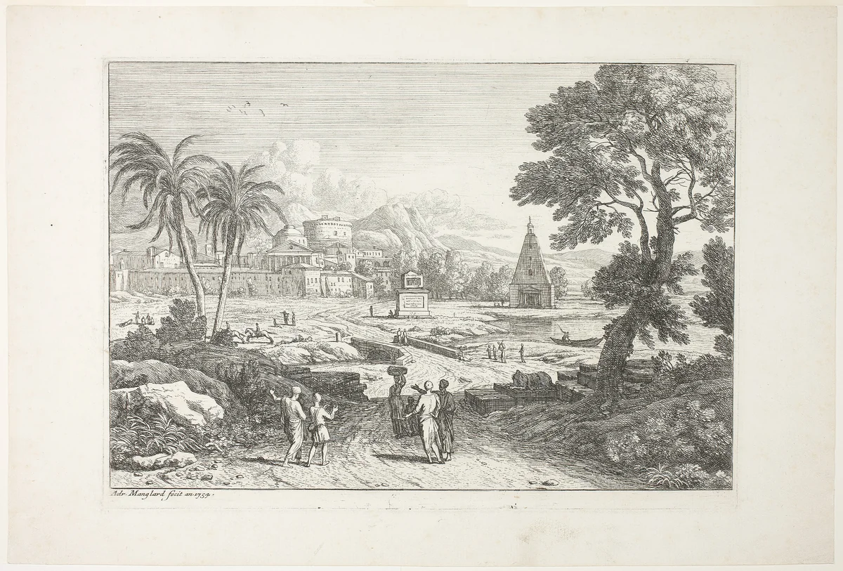Landscape with Two Palms by Adrien Manglard, print, 1752