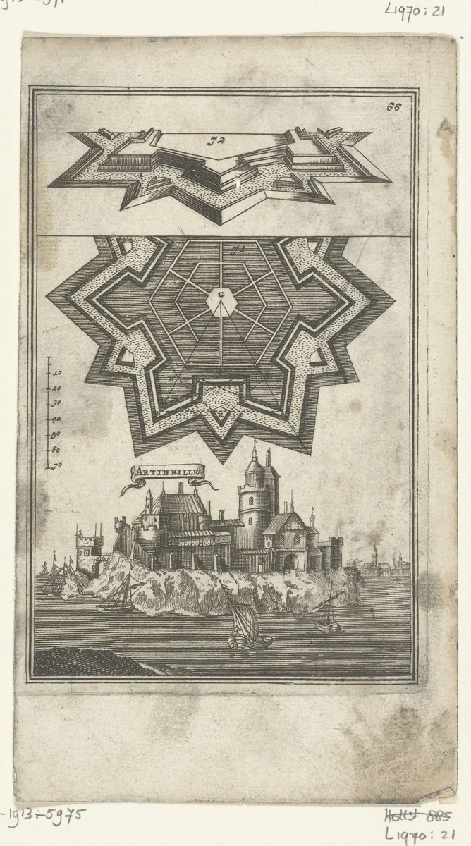 Illustratie voor 'Den Arbeid van Mars' van Allain Manesson Mallet by Romeyn de Hooghe, print, 1672