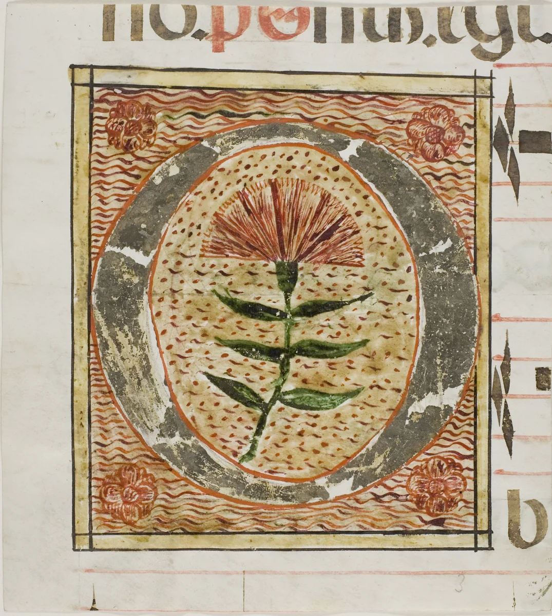 Decorated Initial "O" with Flowers from a Manuscript by European, painting, 1300-1500