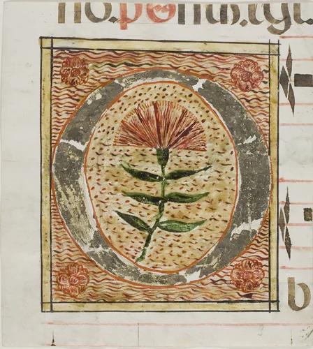 Decorated Initial "O" with Flowers from a Manuscript by European, painting, 1300-1500