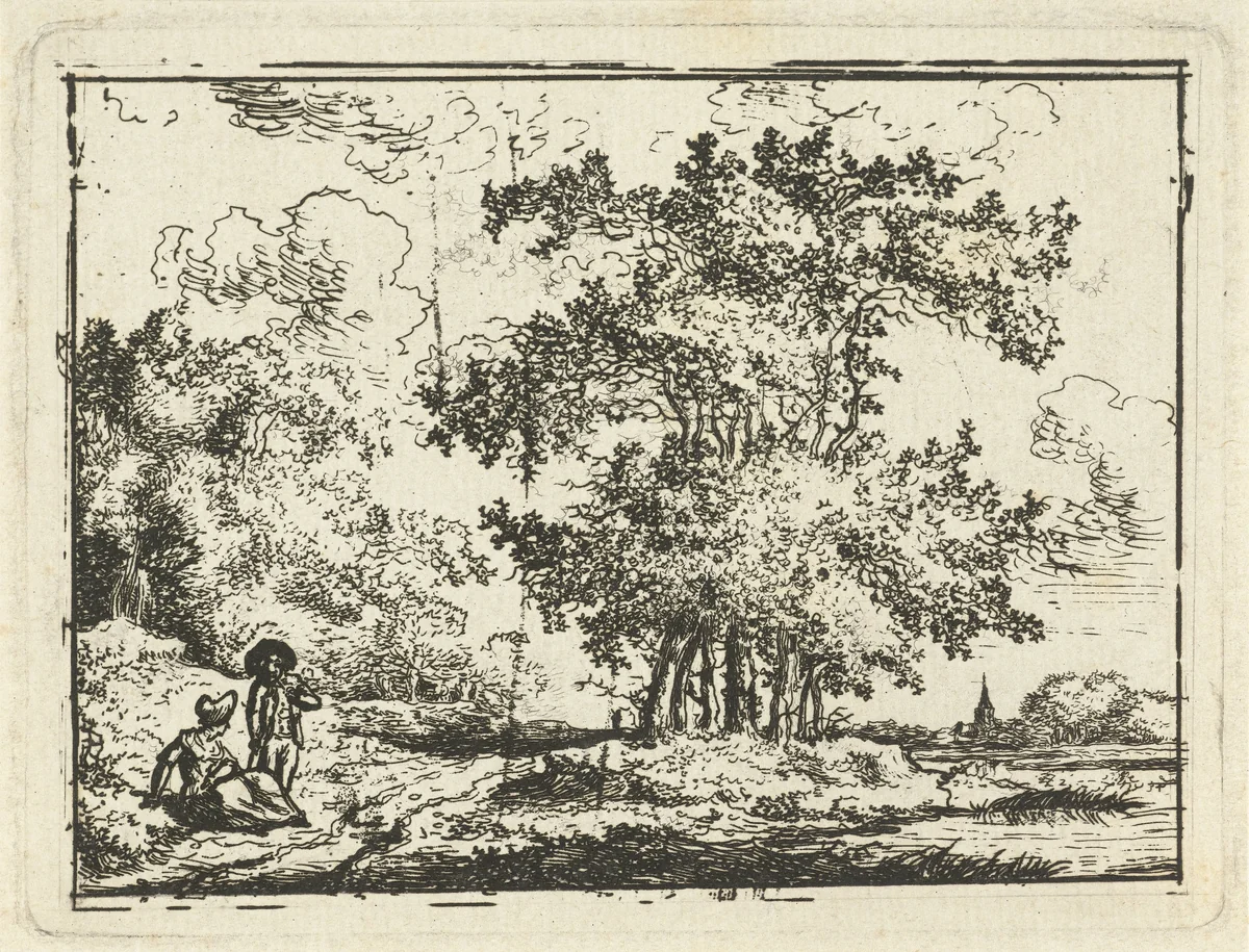 Landschap met rustend paar by Chrétien Dubois, print, 1780-1837