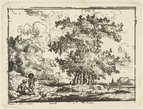 Landschap met rustend paar by Chrétien Dubois, print, 1780-1837