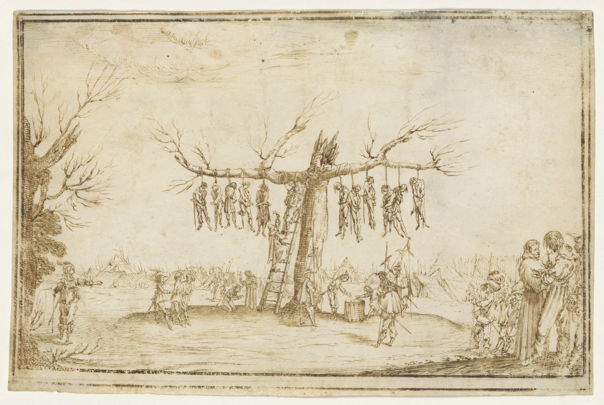 The Hangman's Tree by Jacques Callot, drawing, 1633-1635